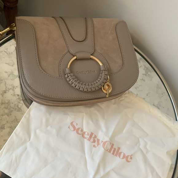NWT SEE BY CHLOE HANA SHOULDER‎ BAG suede leather taupe trendy small - Picture 6 of 12